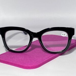 0555 Mona Reading Glasses Black Oversize 2.50 Readers Eyeglasses NWT